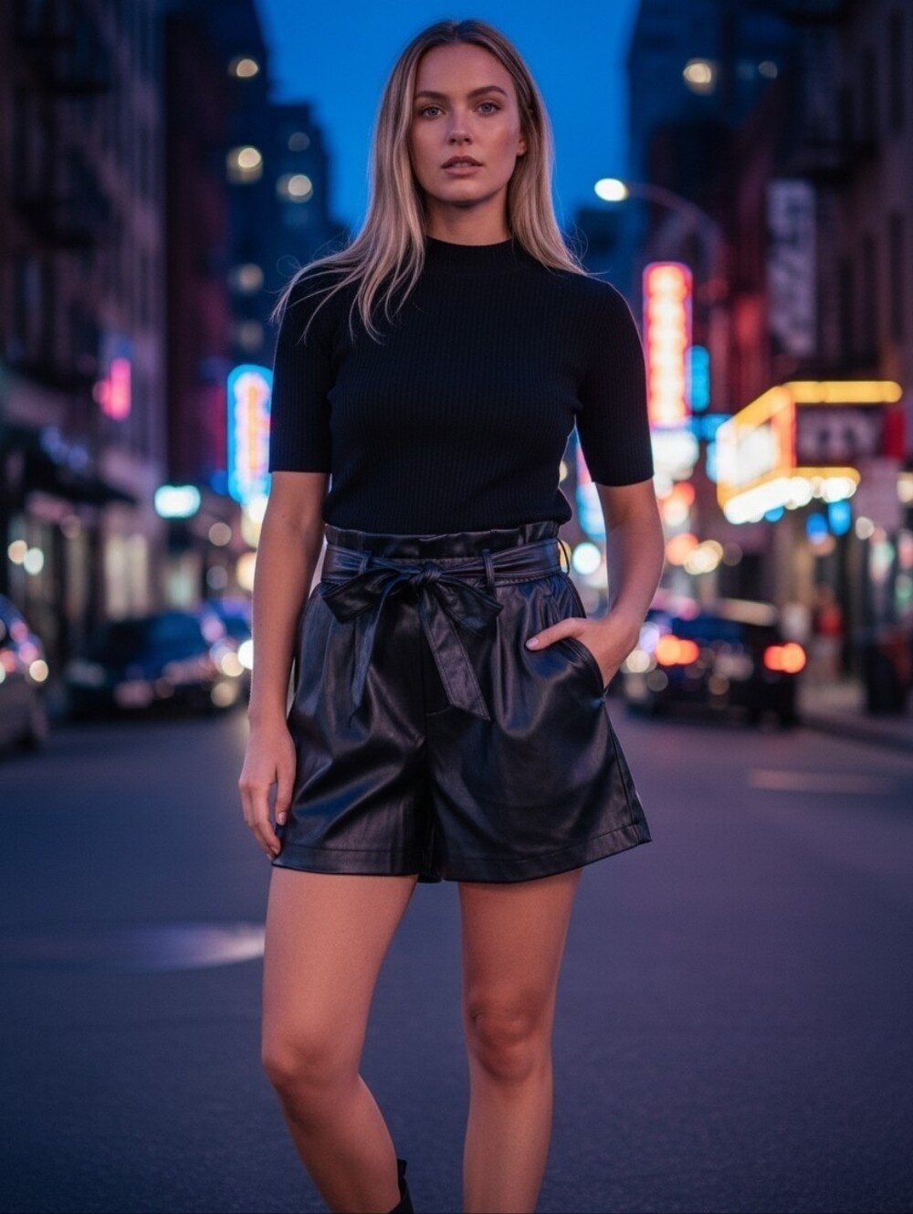 NEW Marc New York Black High-Waist Faux Leather Paperbag Shorts size 10
